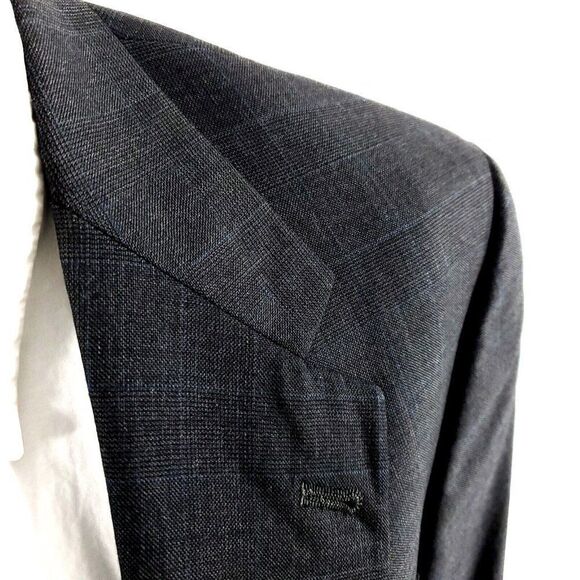 Hart Schaffner Marx Wool 2 Button 2 Piece Suit 40R Gray Check 35/30 Blue Windowp - Picture 2 of 12